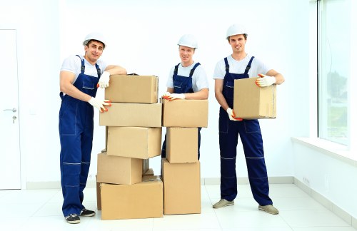Careful loading of packed boxes and furniture for a home move
