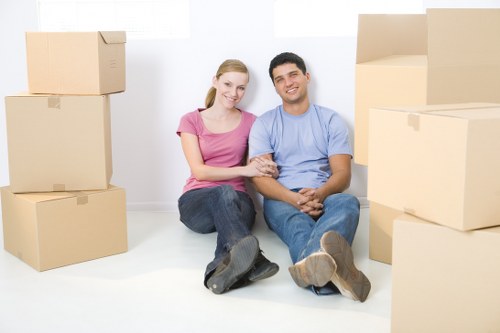 Moving van and packed boxes ready for a home removal in Hounslow