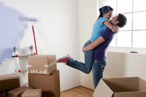 Packed boxes and furniture ready for transport during a Hounslow house move