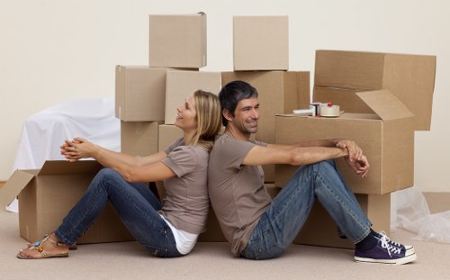 Business relocation materials and labelled boxes for Hounslow offices